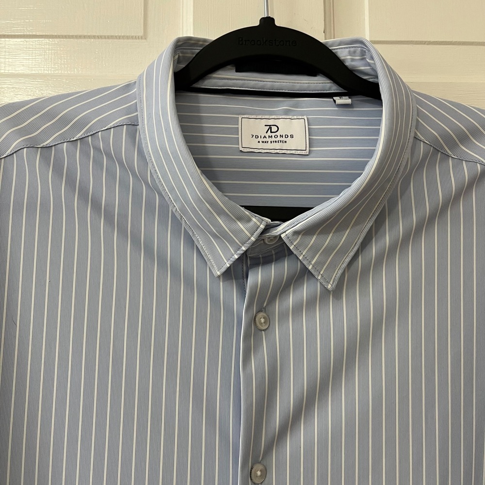 7 Diamonds Mens XL 4 Way Stretch Blue Pinstripe Long Sleeve‎ Button Down Shirt
